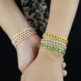 Iced out women hip hop cuban chain bracelet bangle with yellow pink green blue enamel rainbow wedding party bracelet jewelry312S