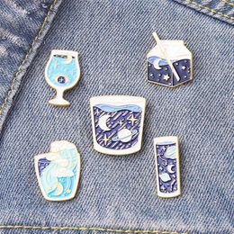 Female Stellar Map Glass Milk Cup Model Brooches Planet Moon Wave Alloy Enamel Lapel Pins European Women Backpack Clothes Badge Br282a