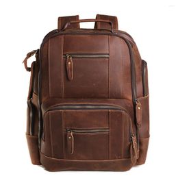 Backpack Genuine Cowhide Leather Men Bag Vintage Shoulder 15.6" Laptop Outdoor Travel School Male Handbags