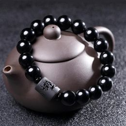 New Crystal Black Obsidian Bead Dragon Phoenix Strand Bracelet For Men Women Couples Lovers Buddha Lucky Amulet Jewelry335t