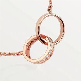 European style double ring pendant necklace Jewellery mens and womens round full two rows of diamond necklaces couple gifts307d