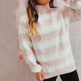 Women's Sweaters Turtleneck Striped Pullover Sweater Vintage Contrast Colour Hooded Autumn Winter Thick Warm Sweatshirts