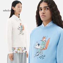mens designer hoodie Autumn and Winter 22 New Clothing Mr. Little Fox Drinks Coffee Print Letter Embroidery Women's Sweater
