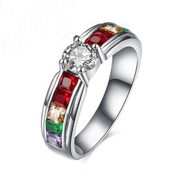 Whole-Men and Women Rainbow Ring the Zircon Austrian Crystal Rainbow Gay Pride Ring Fine Jewelry309v