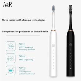 Toothbrush Sonic Electric Toothbrush 6 Mode Usb Charger Ipx7 Waterproof Adult Timer Brush Tooth Brushes Replacement Heads Teeth Whitening