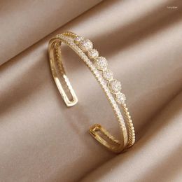 Bangle 2023 Design Double Layer Zirconia Beads Open Bangles&bracelets For Women Fashion Brand Jewelry Delicate Full Crystal Bangles