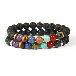New Design High Quality Lava Rock Stone Beads 7 Chakra Healing Stone Yoga Class Meditation Bracelet for Couples Gift317B