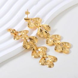 Stud Earrings Luxury Gold Colour Stainless Steel Flower For Women Fashion Retro Exaggerate Long Drop Jewellery Gift