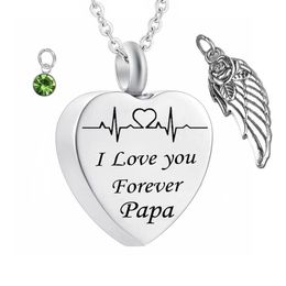 ' I love you Forever' Heart cremation Memorial ashes urn birthstone necklace Jewellery Angel wings keepsake pendant for pa252V