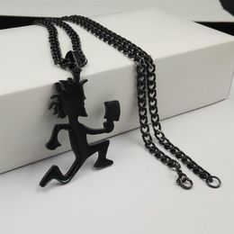 Plated black ICP Jewellery Punk Stainless Steel large 2'' Hatchetman Juggalette Pendant with 5mm 24inches Cuban Chain Neck297D