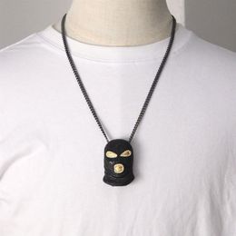 Black Counter-Terrorism Mask Pendant Necklace Hip Hop Jewellery Cubic Zirconia Cuban Link Chain Necklaces Men Women Rapper Punk Acce193R