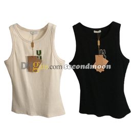 Women Slim Fit Tanks Cotton Fabric Sport Vest Designer Rhinestone Letter Vests Outdoor Gym Fitness Wear