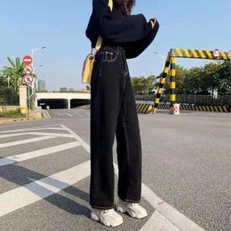 Jeans Spring Autumn Black Wideleg Jeans Female High Waist Slimming Allmatching Students Loose Korean Style Straight Mopping Pants