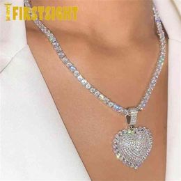 Silver Colour Heart Pendant Choker HipHop Full Iced Out Cubic Zirconia 5A CZ Stone Tennis Chain Necklace Women Jewellery 2107213319