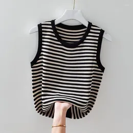 Women's Tanks Fashion Women Clothing Thin Knitted Bottoming Tank Top Summer Versatile Casual Loose All-match Sleeveless Basic Stripe Vest