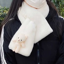 Scarves Wraps Cute Cartoon Bear Plush Scarf Women Student Winter Korean Style Faux Fur Warm Thickened Cross Scarves Autumn Girl Scarf New Gift