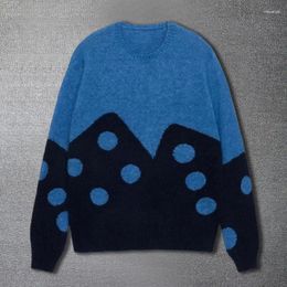 Men's Sweaters Top Quality Japanese Colour Contrast Ethnic Sweater Geometric Contrasting Colours Stitching Knitted Round Neck Pullover