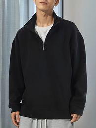 2023 Autumn Hoodies Men Korean Fashion 320G Heavy Cotton Long Sleeved Half ZipUp Sweatshirts 231222