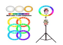 Live Selfie Lights Tripod Stand holder 210cm 10 inch RBG ring light adjustable inside clip holder for mobile phone6457763