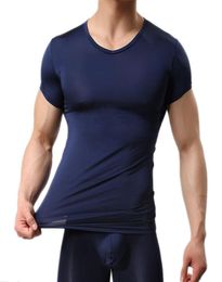 Stylish Men039s Ultra Thin TShirt VNeck Undershirt Short Sleeve Muscle Vest Tops Men Bodybuilding Girdles Slimming Body Shape6919700