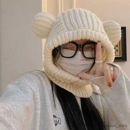 Scarves Wraps Warm Beanie Cap New Full Face Bear Ears Winter Hat Knitted Wool Balaclava Scarf Outdoor