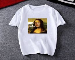 Mona Lisa cartoon funny print Men039s Tshirt Clothes Harajuku fashion Short sleeve Hiphop Tops male spoof fun Casual T Shirt 1212322