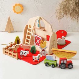 Baby Toy Baby Barn Farm Simulated Animals Wooden Blocks Toy Color Recognition Pretend Game Removable Exercise Hands Skills Montessori Toyzln231223