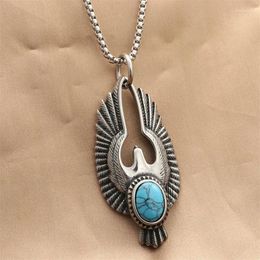 Pendant Necklaces Fashion Jewellery Stainless Steel Eagle Blue Stone Necklace For Men Vintage Accessories Titanium Trend Chain