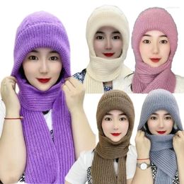 Scarves Solid Color Women Knitted Hooded Scarf Winter Keep Warm Neck Cover Shawls Muffler Outdoor Windproof Headwear