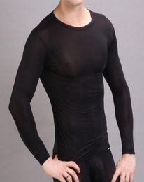 WholeMens Sexy Transparent Undershirt Exotic smooth Sheer Underwear tops Long Sleeves Fitness Gym Sports T Shirt8482218