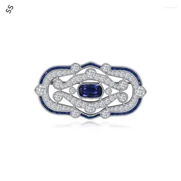 Brooches Classic Hollow Blue Spinel High-end Garment Accessories Corsage Pin Hand Inlaid Gemstone 5A Zircon For Female/Male