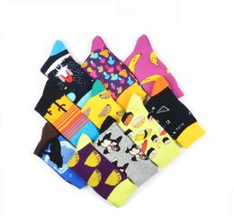 Men039s Socks Men Funny Cartoon Flamingo Dog Guitar Hamburger Leopard Print Stripe Happy Skate Harajuku Street Style Hip Hop Co7762191