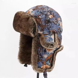 Berets Autumn Winter Men Women's Lei Feng Cap Thermal Ear Skiing Motorcycle Cold-proof Cotton Hat Faux Fur TB1732