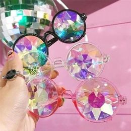 Sunglasses 1 Pair Clear Round Glasses Kaleidoscope Eyewears Crystal Lens Party Rave Female Men's Queen Gifts259B