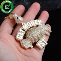 Hip Hop Jewellery Mens Iced Out GET MONEY Candy Pendant Christmas Gift Luxury Designer Necklace Diamond Rapper Bling Tennis Chain Fa264u