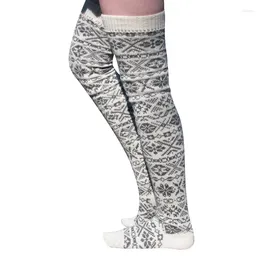 Women Socks Women's Christmas Stockings Above Knee-Length Snowflake Printed Thick Warm Knitted