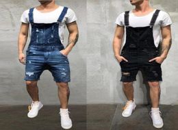 2021 Oversize Fashion Men039s Ripped Jeans Jumpsuits Shorts Summer Hi Street Distressed Denim Bib Overalls For Man Suspender Pa7605231