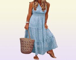 Casual Dresses Women Fashion Sexy Maxi Dress Summer Beach Holiday Polka Dots Boho Crochet Lace V Neck Ladies Sleeveless Slip4699055