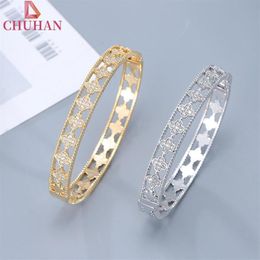Bangle CHUHAN Sweet Four-leaf Clover Inlaid Zircon Copper Bracelet Romantic Women Charm Korean Fashion Jewellery C626235H