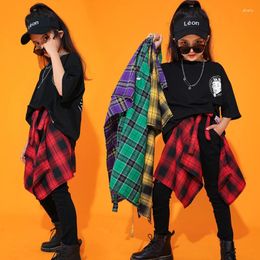 Stage Wear Jazz Dance Costume Hip Hop Outfit For Kids School Performance Clothing Short Sleeve T-shirt Black Suit Cool Style 806