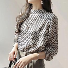 Women's Blouses Design Print Chiffon Shirt Spring Summer Fashion Blouse 2023 Korean Style Elegant Round Neck Long Sleeve Casual For Female