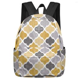 Backpack Geometric Yellow Grey Vintage Moroccan Women Man Backpacks Waterproof School For Student Boys Girls Bags Mochilas