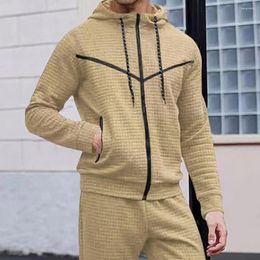 Men's Hoodies Long-sleeve Men Top Autumn Winter Hooded Sweatshirt With Zipper Placket Waffle Texture Sport Coat Jogging Suit Fitness