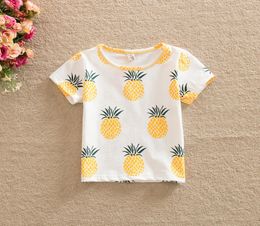 Summer Girls Tops Tshirts Tee Pineapple Printed Shirts Pure Cotton Casual Short Sleeve New 2017 kids Tshirt Girl Boys Shirts A614418240