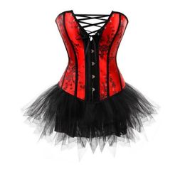 Women Christmas Burlesque Corset Dress Costume Floral Overbust Corset with Tutu Mini Skirt Plus Size S6XL Cosplay Dressup Outfit3069085