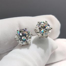 Real Diamond Test Past Total 4 Carat D Colour Moissanite Stud Earrings Silver 925 Sparkling Round Brilliant Cut Gemstone242d