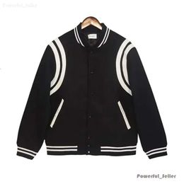 Rhude Sweater Double White Stripe Patchwork Color Contrast Rhudes Sweater Men's and Women's Woolen Jacket Baseball Rhude Jacket Fashion 4657