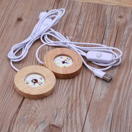 Handmade Resin Art Mini Thin LED Wood Night Light Display Base Displays Round Wooden lamp Bases Resins Ornament Stand DIY Crafts212P