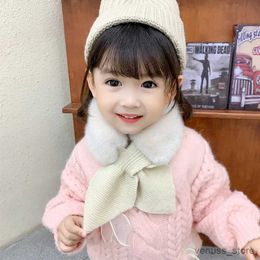 Scarves Wraps Korean Winter Children Scarf Cute Cold-Proof Kids Neckerchief Solid Colour Warm Plush Baby Boys Girls Knitted Bib Scarves
