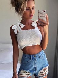 Tops New Summer Autumn Tube Crop Top Women Bow Tie Strap Ruched Tank Top Lettuce Edge Elastic Camis 5 Colours